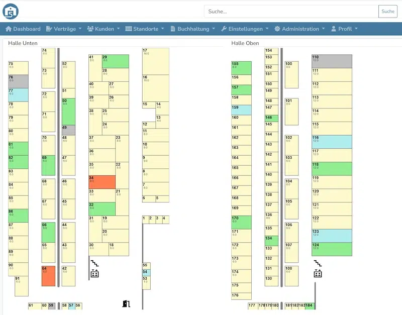 Software für Lagerraumverwaltung - Karte der Boxen