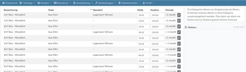 Software für Lagerraumverwaltung - Preisverwaltung