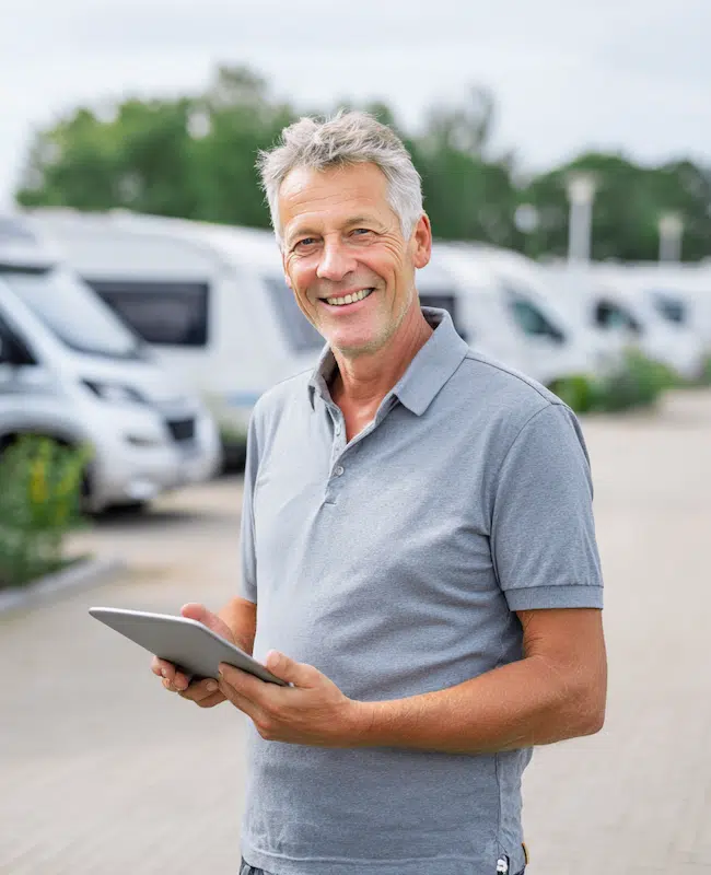 Wohnmobil-Stellplatz-Verwalter glücklich mit der Verwaltungsoftware